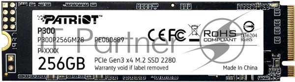 Накопитель SSD Patriot P300, 256Gb, PCIe 3.0 x4, M.2 2280, NVMe, R/W 1700/1100
