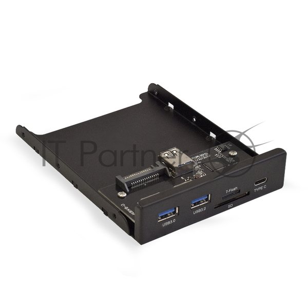 Планка USB на переднюю панель ExeGate U3H-621, 3,5", 2*USB 3.0+1*TypeC+1*SD+TF card, черная, металл, подсоединение к мат. плате