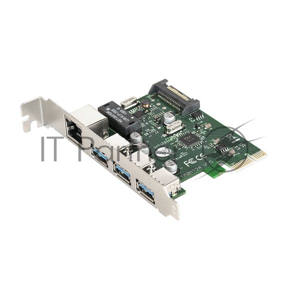 Контроллер сетевой ExeGate EXE-361 PCI-E 2.0, 3*USB 3.0 ext + LAN UTP 1000Mbps, раз.доп.пит.OEM)