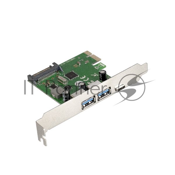 Контроллер ExeGate EXE-323 PCI-E 2.0, 2*USB 3.0 ext + 1*Type-C, разъем доп.питания (OEM)