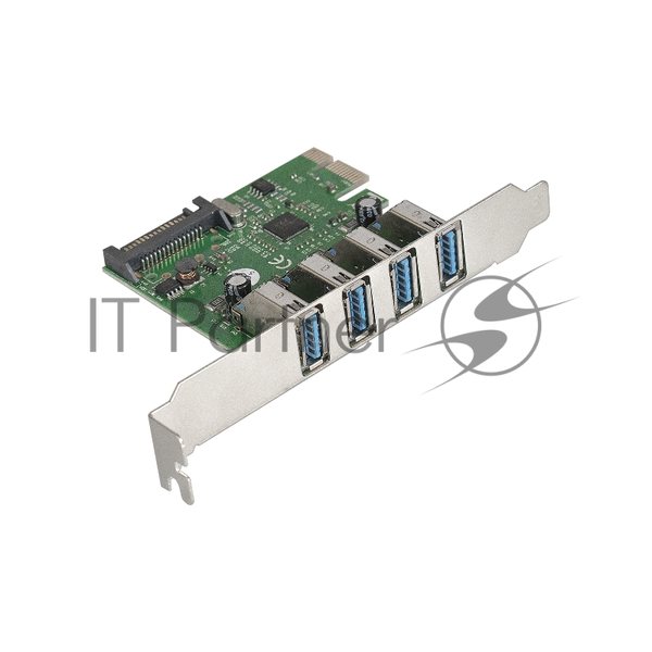 Контроллер ExeGate EXE-314 PCI-E 2.0, 4*USB 3.0 ext, разъем доп.питания (OEM)
