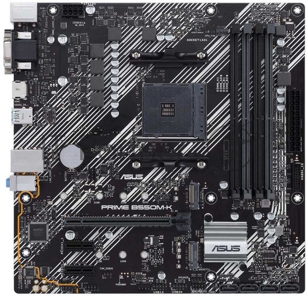 Материнская плата ASUS PRIME B550M-K, AM4, AMD B550, 4xDDR4, 4xSATA, 2xM.2, 1xPCIe 4.0 x16, 2xPCIe x1, 1xDVI-D, 1xHDMI, 1xVGA, 1x 1Gb LAN, 4xUSB 3.2 Gen 1, 2xUSB 3.2 Gen 2, 3x3.5 мм, 7.1, mATX