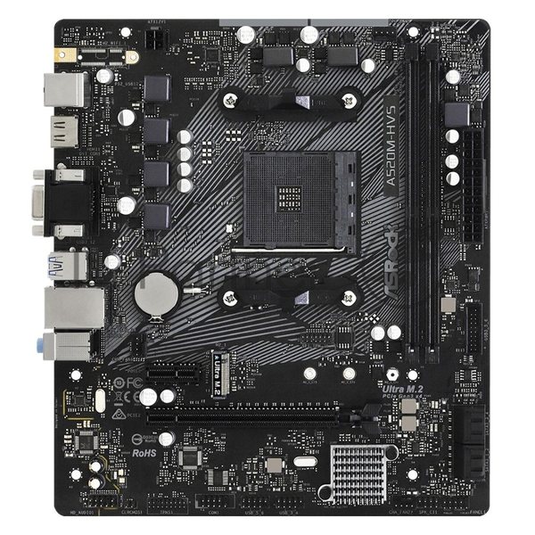Материнская плата ASRock A520M-HVS, AM4, AMD A520, 2xDDR4, 4xSATA, 1xM.2, 1xPCIe 3.0 x16, 1xPCIe 3.0 x1, 1xHDMI, 1xVGA, 1x 1Gb LAN, 3x3.5 мм, 7.1, mATX