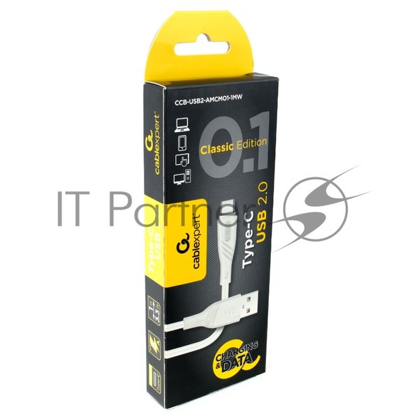 Кабель USB2.0 Cablexpert CCB-USB2-AMCMO1-1MW, AM/Type-C, издание Classic 0.1, длина 1м, белый, блистер