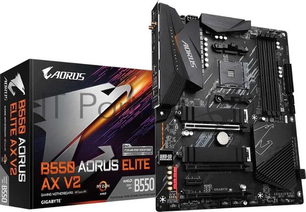 Материнская плата GIGABYTE B550 AORUS Elite AX V2, AM4, AMD B550, 4xDDR4, 4xSATA, 2xM.2, 1xPCIe 4.0 x16, 2xPCIe 3.0 x1, 1xDP, 1xHDMI, 1x2.5Gb LAN, Wi-Fi 6, Bluetooth 5, 2xUSB-A 10Gbps, 3xUSB-A 5Gbps, 2xUSB-A 2.0, 1xUSB-C 5Gbps, 5x3.5 мм, 7.1, ATX