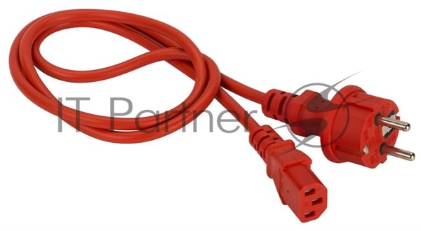 Шнур питания Lanmaster C13-Schuko прямая, 3х0.75, 220В, 10А, красный, 1.8 метра