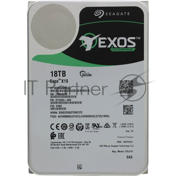 Жесткий диск Seagate HDD Server Exos X18 512E/4kn (3.5'/18Tb/SAS 12Gb/s/7200rpm)