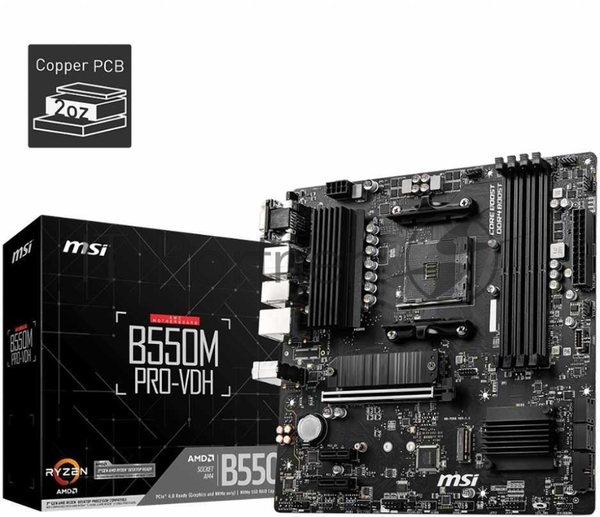 Материнская плата MSI B550M PRO-VDH, AM4, AMD B550, 4xDDR4, 4xSATA, 2xM.2, 1xPCI-E 4.0 x16, 2xPCI-E x1, 1xDP, 1xHDMI, 1xVGA, 1x 1Gb LAN, 2xUSB 2.0, 4xUSB 3.2 Gen 1, 3x3.5 мм, 7.1, Micro-ATX