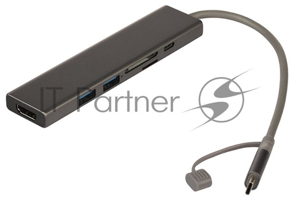 Док-станция Qumo Dock 7 HB-0008, USB Type-C, PD/HDMI/USB 3.0/SD/Micro SD, USB Type-C