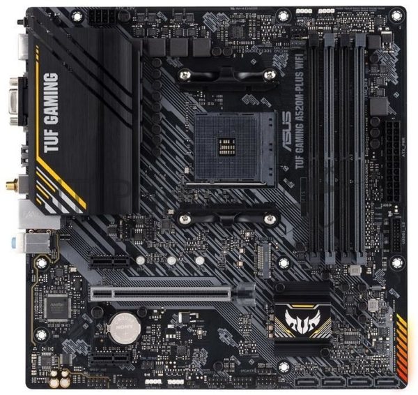 Материнская плата ASUS TUF GAMING A520M-PLUS WIFI, AM4, AMD A520, 4xDDR4, 4xSATA, 1xM.2, 1xPCIe 3.0 x16, 2xPCIe x1, 1xVGA, 1xHDMI, 1xDP, 1x 1Gb LAN, 2xUSB-A 3.2 Gen 1, 2xUSB-A 2.0, 3x3.5 мм, 7.1, mATX