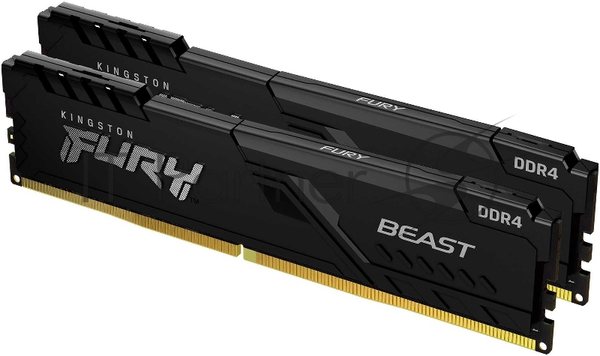 Оперативная память Kingston Fury Beast, DDR4, 32GB (2x16GB), 3600MHz, CL18, DIMM, с радиатором, черный