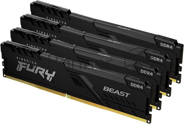 Оперативная память Kingston Fury Beast, DDR4, 64GB (4x16GB), 3600MHz, CL18, DIMM, радиатор, черный