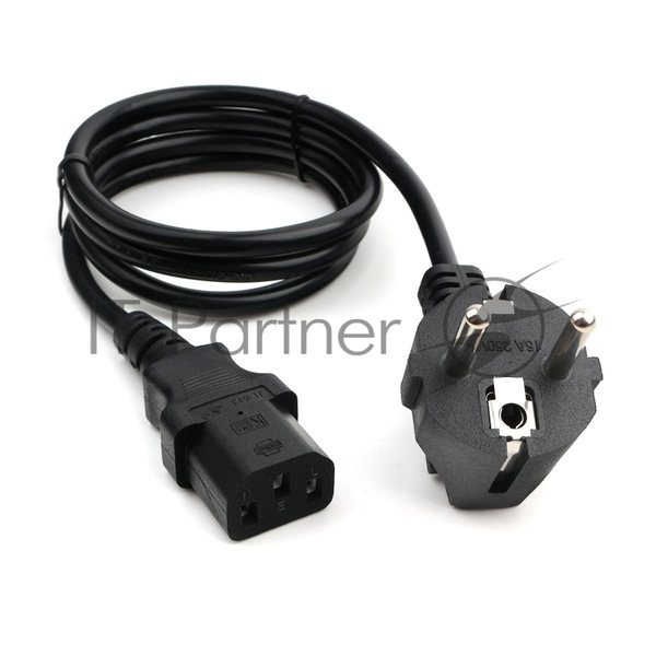 Кабель питания Cablexpert PC-186-1M, 1м, Schuko- C13, 6А, черный, с заземлением