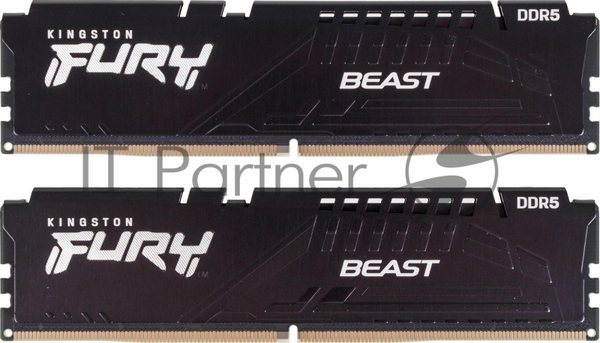 Оперативная память Kingston Fury Beast, DDR5, 32GB (2x16GB), 5200MHz, CL40, DIMM, радиатор, черный