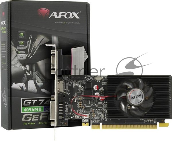 Видеокарта AFOX GeForce GT 740 Low Profile 4Gb (AF740-4096D3L3) 128Bit DVI HDMI VGA, Single fan
