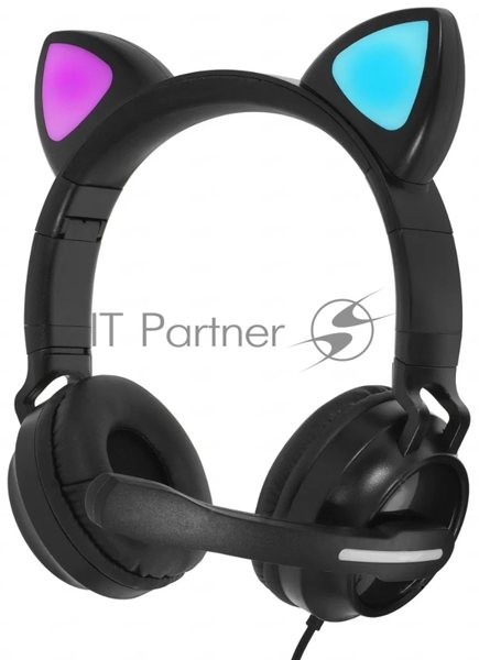 Гарнитура QUMO Game Cat чёрный, проводная, USB, подсветка
