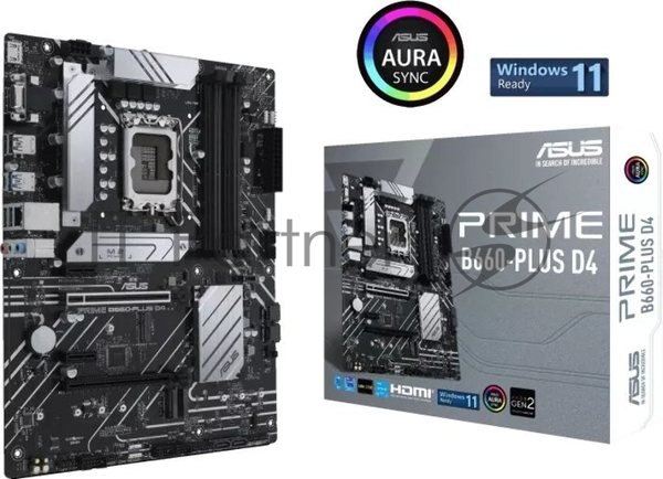 Материнская плата ASUS PRIME B660-PLUS D4, Socket LGA 1700, Intel B660, 4xDDR4, 4xSATA, 3xM.2, 1xPCIe 4.0 x16, 1xPCIe 3.0 x4, 1xHDMI, 1xDP, 1xVGA, 1x 1Gb LAN, 1xUSB-C 3.2 Gen 2x2, 2xUSB-A 3.2 Gen 2, 1xUSB-A 3.2 Gen 1, 2xUSB-A 2.0, 7.1, ATX