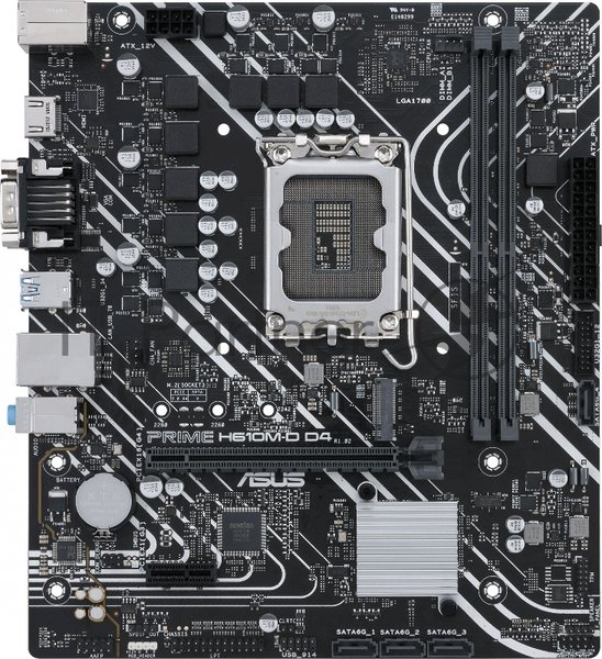 Материнская плата ASUS PRIME H610M-D D4, LGA 1700, Intel H610, 2xDDR4, 4xSATA, 1xM.2, 1xPCIe 4.0 x16, 1xPCI, 1xHDMI, 1xVGA, 1x 1Gb LAN, 2xUSB-A 2.0, 2xUSB-A 3.2 Gen 1, 3x3.5 мм, 7.1, mATX