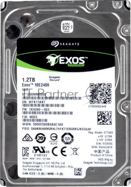 Жесткий диск Seagate HDD SAS 2,5" Seagate 1.2Tb, ST1200MM0009, Exos 10E2400, SAS 12 Гбит/с, 10000 rpm, 128Mb buffer, 15мм