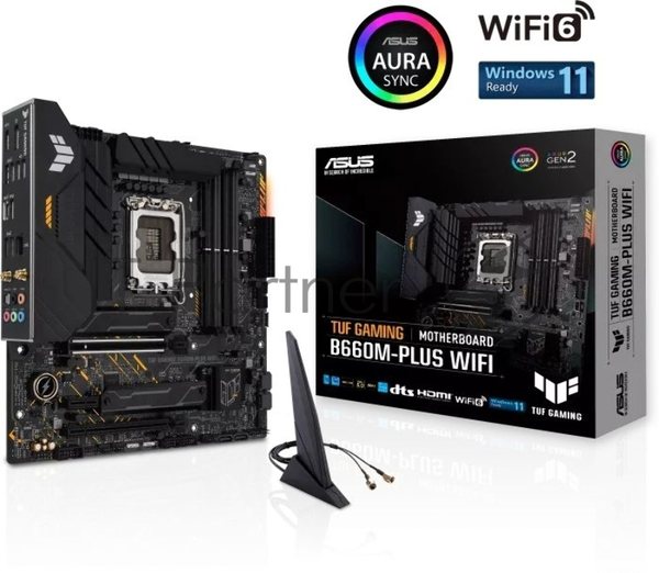 Материнская плата ASUS TUF GAMING B660M-PLUS WIFI, LGA 1700, Intel B660, 4xDDR5, 4xSATA, 2xM.2, 1xPCIe 5.0 x16, 1xPCIe 3.0 x4, 1xPCIe x1, 1xDP, 1xHDMI, 1x 2.5Gb LAN, 4xUSB-A 3.2 Gen 2, 1xUSB-A 3.2 Gen 1, 2xUSB 2.0, 1xUSB-C 3.2 Gen 2x2, 5x3.5 мм, 7.1, mATX