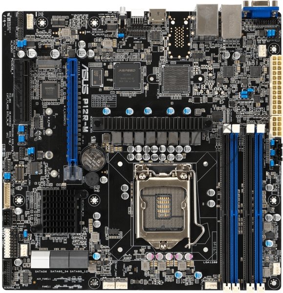 Материнская плата серверная ASUS P12R-E, LGA1200, Intel C256, 4xDDR4 (ECC), 8xSATA, 2xM.2, 1xPCIe 4.0 x16, 3xPCIe 4.0 x8, 1xVGA, 1xHDMI, 2x1Gb LAN, 2xUSB-A 10Gbps, 2xUSB-A 5Gbps, ATX