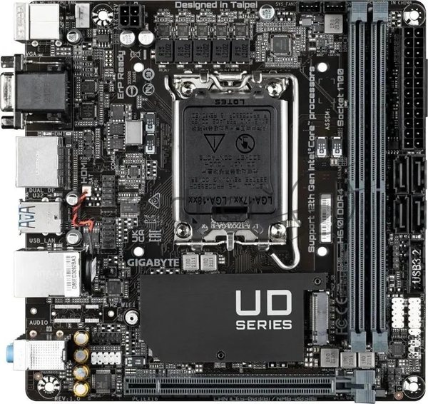 Материнская плата Gigabyte H610I DDR4, LGA 1700, Intel H610, 2xDDR4, 4xSATA, 1xM.2, 1xPCIe 4.0 x16, 1xHDMI, 1xVGA, 2xDP, 1x 1Gb LAN, 2xUSB-A 3.2 Gen 1, 4xUSB-A 2.0, 3x 3.5 мм, 7.1, Mini-ITX