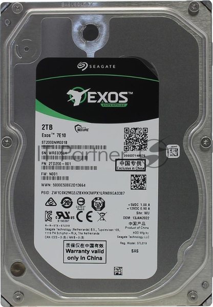 Жесткий диск Seagate HDD SAS 2Tb, ST2000NM001B, Exos 7E10, 7200 rpm, 256Mb buffer 512n (аналог ST2000NM004A), 1 year