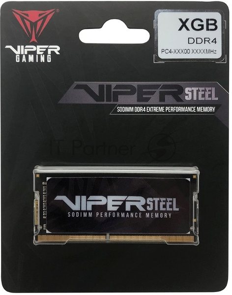 Оперативная память Patriot Viper Steel, DDR4, 8GB (1x8GB), 3200MHz, CL22, с радиатором, черный, SO-DIMM