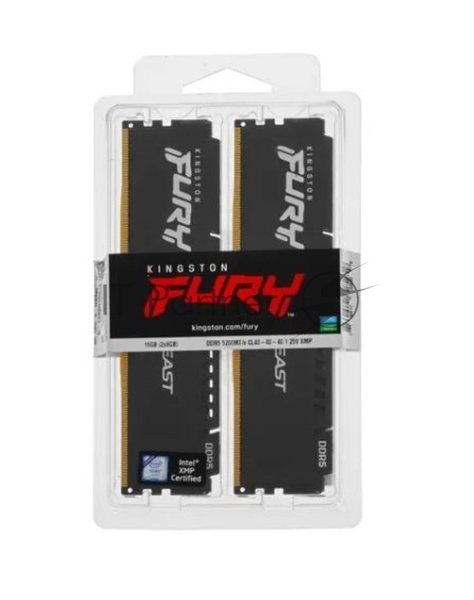 Оперативная память Kingston Fury Beast, DDR5, 16GB (2x8GB), 5200MHz, CL40, DIMM, радиатор, черный