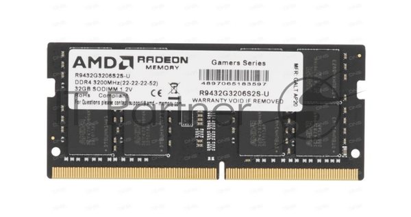 Оперативная память AMD Radeon R9, DDR4, 32GB (1x32 GB), 3200 MHz, CL22, SO-DIMM