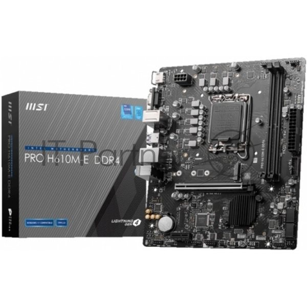 Материнская плата MSI PRO H610M-E DDR4, LGA 1700, Intel H610, 2xDDR4, 4xSATA, 1xM.2, 1xPCIe 4.0 x16, 1xPCIe 4.0 x1, 1xHDMI, 1xVGA, 1xRJ45 1Gb, 2xUSB-A 3.2 Gen 1, 4xUSB-A 2.0, 3x3.5мм, 7.1, mATX