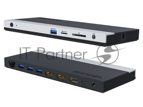 USB-концентратор Docking Station WAVLINK USB-C 4K Universal/85W PowerDelivery/2xUSB3.0/2xUSB2.0/1xUSB C/1xDP 4K 30HZ/1xHDMI 4K 30HZ/1xVGA/1xGigabit LAN/1xAudio In/Out/1xSD/Micro SD CardReader