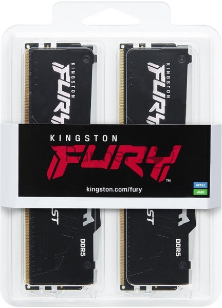 Оперативная память Kingston Fury Beast, DDR5, 32GB (2x16GB), 5200MHz, CL40, DIMM, с радиаторами, RGB, черный