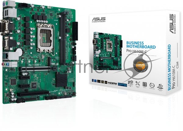 Материнская плата ASUS Pro H610M-C-CSM, LGA 1700, Intel H610, 2xDDR5, 4xSATA, 1xM.2, 1xPCIe 5.0 x16, 2xPCIe x1, 1xPCI, 1xHDMI, 1xDP, 1xDVI-D, 1xVGA, 1x 1Gb LAN, 2xUSB-A 3.2 Gen 2, 2xUSB-A 2.0, 3x3.5 мм, 7.1, mATX