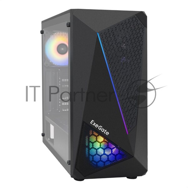 Компьютерный корпус Miditower ExeGate EVO-8225-NPX500 (ATX, БП 500NPX с вент. 12см, 2хUSB+1хUSB 3.0, черный, 2 вент. с RGb подсветкой и полоса на передней панели, боковая панель - закаленное стекло)
