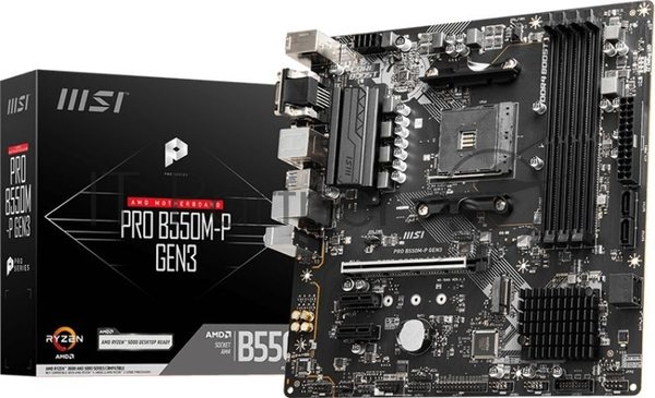 Материнская плата MSI PRO B550M-P GEN3, AM4, AMD B550, 4xDDR4, 4xSATA, 1xM.2, 1xPCI-E 3.0 x16, 2xPCI-E 3.0 x1, 1xDVI-D, 1xHDMI, 1xVGA, 1x1Gb LAN, 4xUSB 2.0, 4xUSB 3.2 Gen 1, 3x3.5 мм, 7.1, Micro-ATX