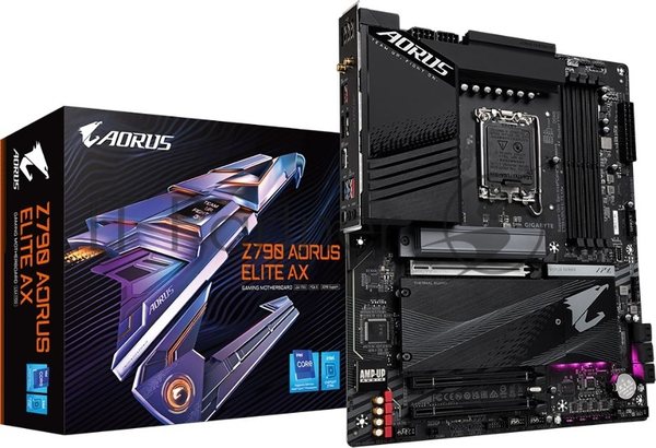 Материнская плата Gigabyte Z790 AORUS ELITE AX, LGA 1700, Intel Z790, 4xDDR5, 6xSATA, 4xM.2, 1xPCI-E 5.0 x16, 1xPCI-E 3.0 x4, 1xDP, 1xHDMI, 1x 2.5Gb LAN, 2xUSB-A 2.0, 3xUSB-A 3.2 Gen 1, 2xUSB-A 3.2 Gen 2, 1xUSB-C 3.2 Gen 2x2, 7.1, ATX