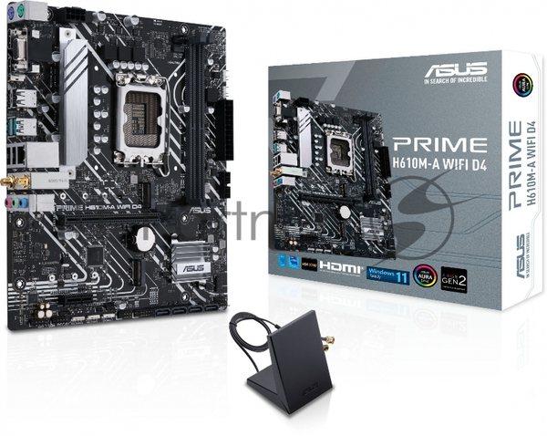 Материнская плата ASUS PRIME H610M-A WIFI D4, LGA 1700, Intel H610, 2xDDR4, 4xSATA, 2xM.2, 1xPCI-E 4.0 x16, 1xHDMI, 1xDisplayPort, 1x 1Gb LAN, 2xUSB-A 3.2 Gen 2, 4xUSB-A 2.0, 3x3.5 мм, 7.1, Micro-ATX