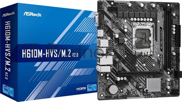 Материнская плата ASRock H610M-HVS/M.2 R2.0, LGA1700, Intel H610, 2xDDR4, 4xSATA, 1xM.2, 1xPCIe 4.0 x16, HDMI, D-Sub, 1x1Gb LAN, 3x3.5 мм, 7.1, microATX