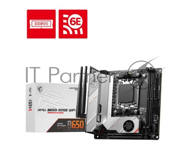 Материнская плата MSI MPG B650I EDGE WIFI, AM5, AMD B650, 2xDDR5, 4xSATA, 2xM.2, 1xPCI-E 4.0 x16, 1xHDMI, 1x 2.5Gb LAN, 3xUSB-A 3.2 Gen 2, 2xUSB-A 3.2 Gen 1, 1xUSB-C 3.2 Gen 2x2, 3x3.5 мм, 7.1, Mini-ITX