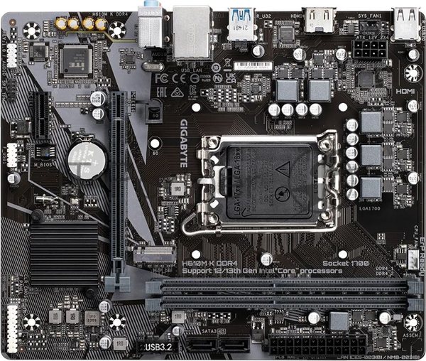 Материнская плата Gigabyte H610M K DDR4 V2.0, LGA 1700, Intel H610, 2xDDR4, 2xSATA, 1xM.2, 1xPCIe 4.0 x16, 1xPCIe x1, 1xHDMI, 1x 1Gb LAN, 2xUSB-A 3.2 Gen 1, 4xUSB-A 2.0, 3x 3.5 мм, 7.1, mATX