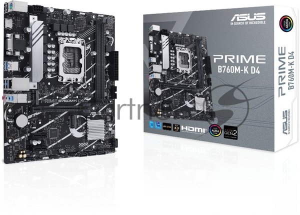 Материнская плата ASUS PRIME B760M-K D4, LGA 1700, Intel B760, 2xDDR4, 4xSATA, 2xM.2, 1xPCIe 4.0 x16, 2xPCIe x1, 1xHDMI, 1xVGA, 1x 2.5Gb LAN, 2xUSB-A 3.2 Gen 1, 2xUSB-A 2.0, 3x3.5 мм, 7.1, mATX