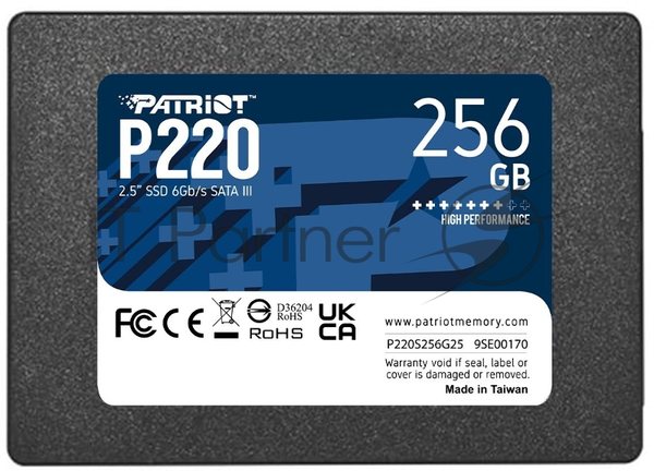 Накопитель SSD Patriot P220, 256Gb, SATA-III, 2.5", R/W 550/490