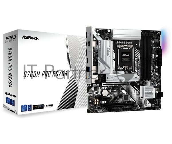 Материнская плата ASRock B760M Pro RS/D4, Micro-ATX, LGA 1700, Intel B760, 4xDDR4, 4xSATA, 2xM.2, 1xPCI-E 4.0 x16, 1xPCI-E 4.0 x4, 1xHDMI, 1xDisplayPort, 1x 2.5Gb LAN, 3xUSB 3.2 Gen 1, 2xUSB 2.0, 3x3.5 мм, 7.1, ATX