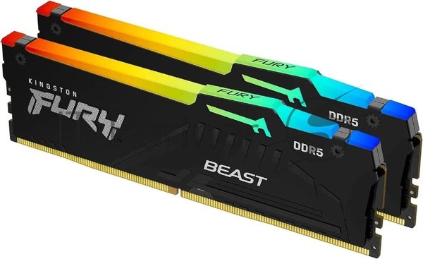 Оперативная память Kingston Fury Beast, DDR5, 16Gb (2x8Gb), 5600MHz, CL36, DIMM, с радиаторами, RGb, черный