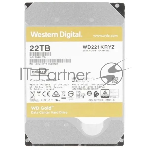 Жесткий диск Western Digital GOLD WD221KRYZ 22Tb 3.5" 7200 RPM 512MB 512e SATA-III