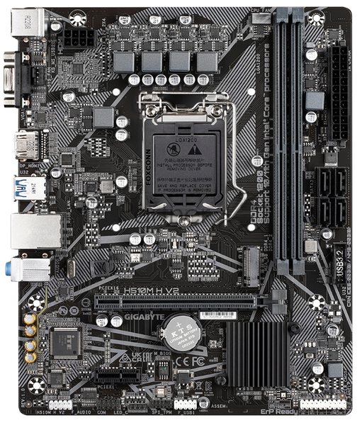 Материнская плата Gigabyte H510M H V2, LGA 1200, Intel H470, 2xDDR4, 4xSATA 6 Гбит/с, 1xM.2, 1xPCIe 3.0 x16, 1xPCIe 3.0 x1, 1xHDMI, 1xVGA, 1x 1Gb LAN, 2xUSB-A 3.2 Gen 1, 4xUSB-A 2.0, 3x3.5 мм, 7.1, Micro ATX