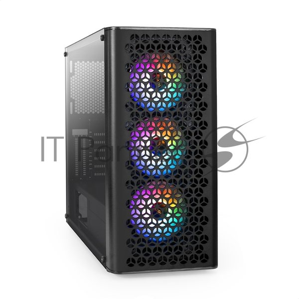 Компьютерный корпус Miditower ExeGate EVO-9202 (ATX, без БП, с окном, 1*USB+1*USB 3.0, аудио, 3 вент. 12см с RGb подсветкой)