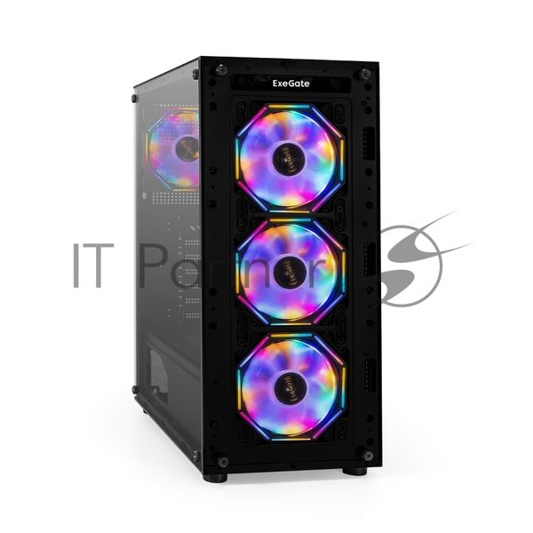 Компьютерный корпус Miditower ExeGate i3 BASE (ATX, без БП, с окном, 1*USB+1*USB 3.0, аудио, 4 вент. 12см с RGb подсветкой)