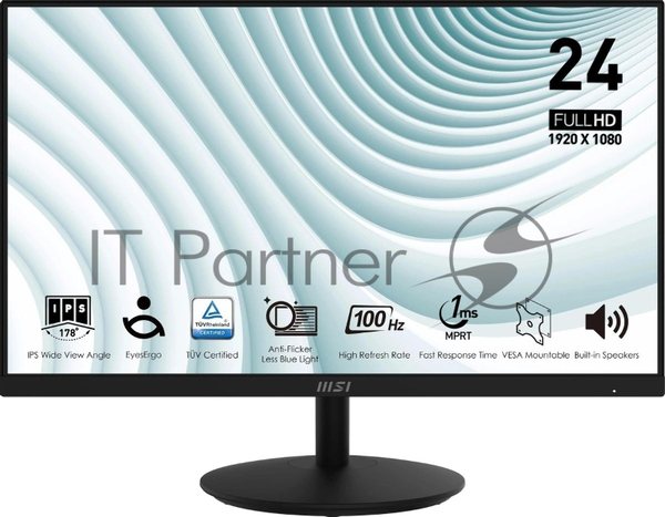 Монитор 23.8" MSI Pro MP242A IPS 1920x1080, 100 Гц, 4 мс, 16:9, 300 кд/м2, 1xHDMI, 1xDP, 1x3.5 мм, черный